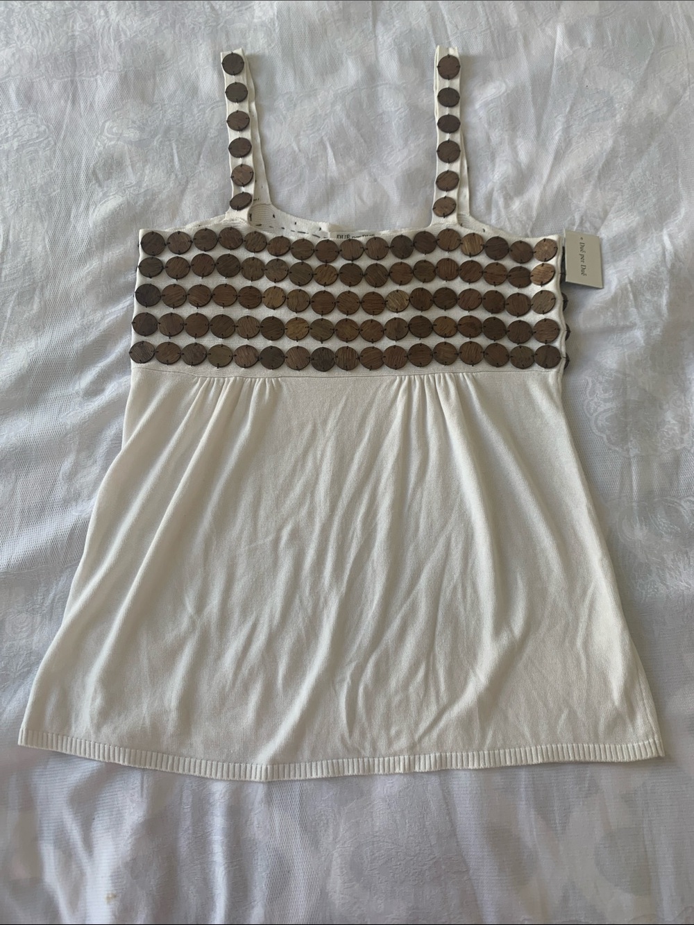 Cream Camisole with Brown Disc Trim - Women’s Top